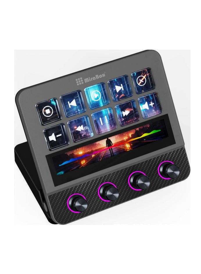 Mirabox N4PRO Visual Customizable Keyboard with Dynamic Display, RGB Knob, Touch Bar and Adjustable Stand (Black) - Image 1